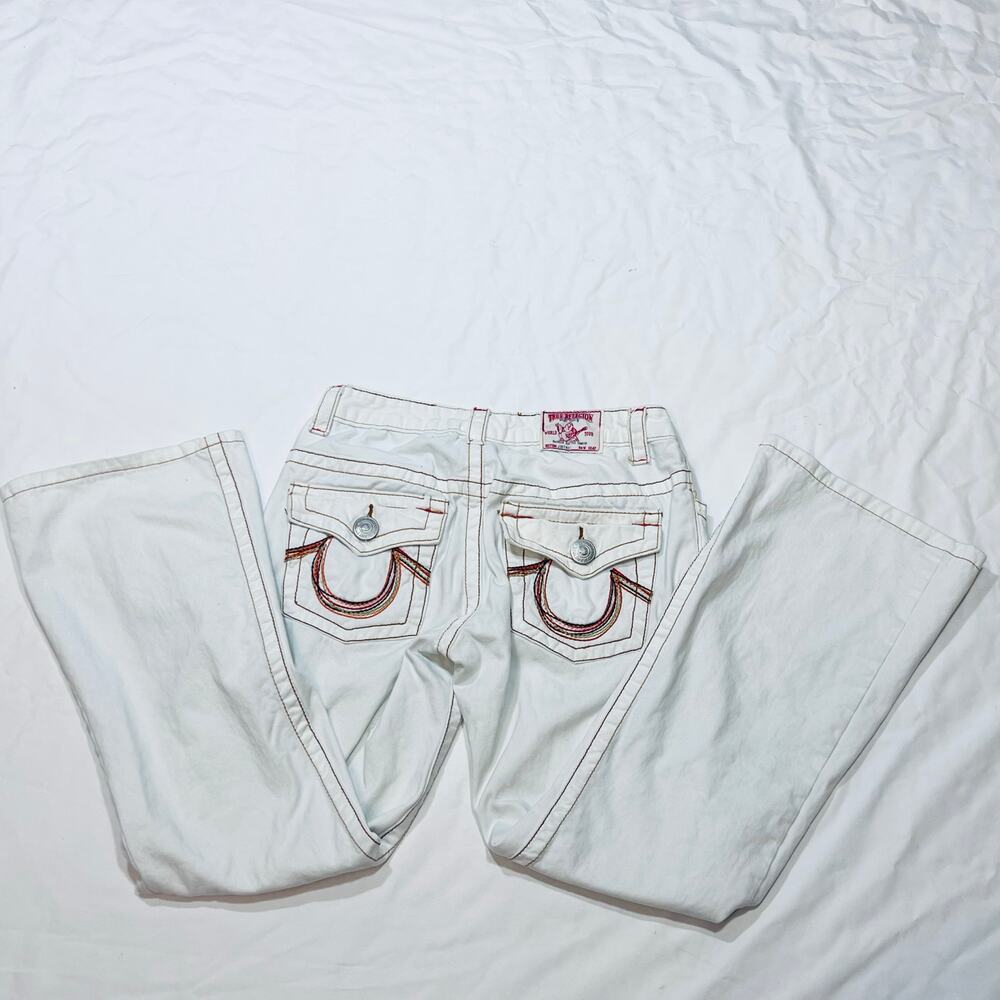 True Religion Joey Big T Flared Jeans White Gild Stitch Women 28W x 27L Used - Picture 4 of 11